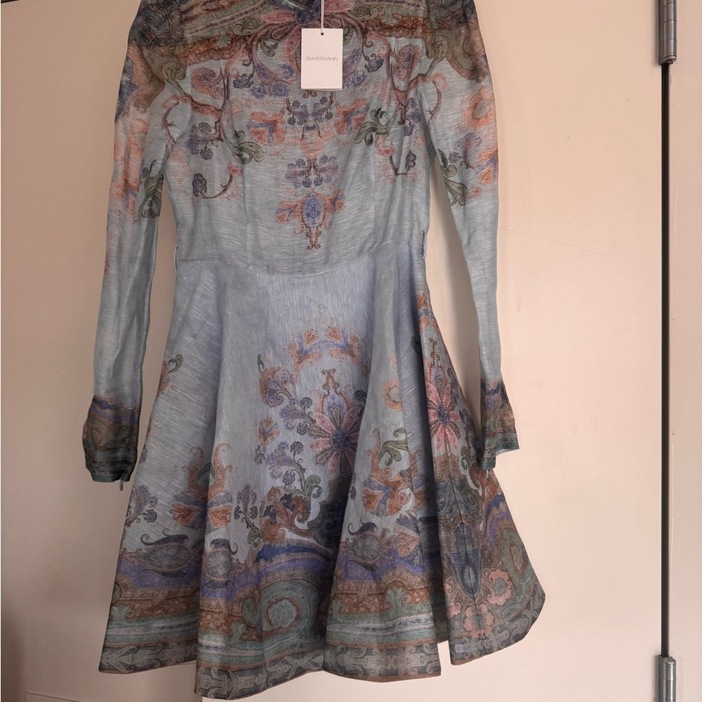 Zimmermann Eden Mini Dress in Blue Paisley Size 0
